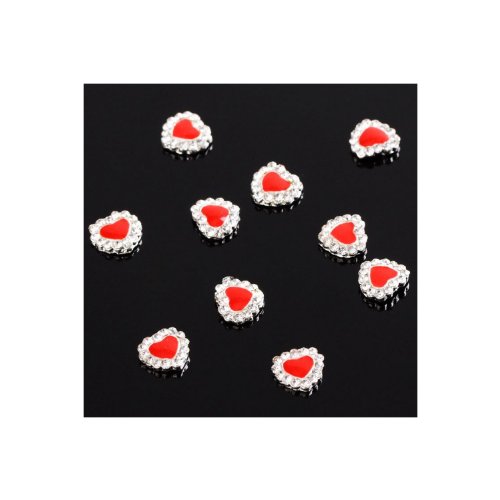 10 PCS Bling Bling RED HEART Alloy 3D Rhinestone/Gem Design Nail Art Decoration