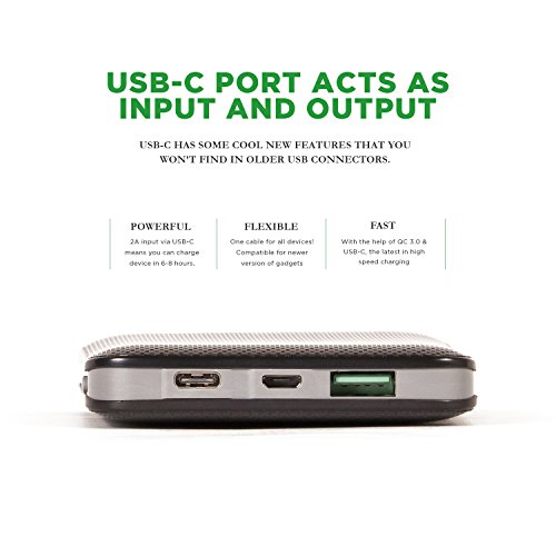 Powerbank 10000mAh USB C - Quick Charge 3.0 Technologie und Typ C Eingang & Ausgang, Externer Akku LadegerÃ¤t, Portable QC Type-C Power Bank, Zusatzakku Pack fÃ¼r Smartphones, Handy iPhone Samsung