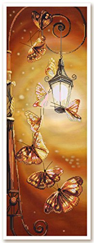 Kreuzstich Stickpackung Schmetterlinge 20x58 Stickvorlage teilgerdruckt mit Hintergrund Stickset Stickerei Handarbeit Set Stickbild selbst sticken