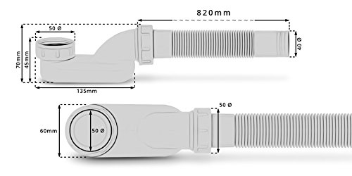Flachsiphon Sifon Flach Syphon extra schmal und flach Ablaufgarnitur mit Geruchsverschluss für freistehende Badewanne - 3