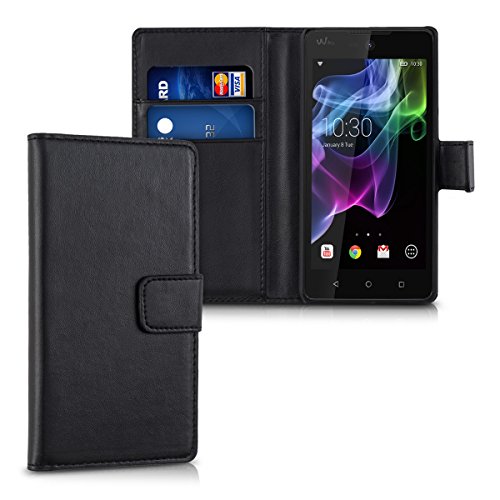 kwmobile Funda para Wiko Rainbow Lite - Wallet Case plegable de cuero sint  tico - Cover con tapa tarjetero y soporte en negro