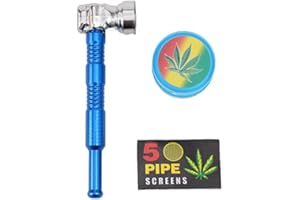 OVADA Pipe À Fumer| Mini Concasseur +5 tamis inox | Tête amovible pour un nettoyage facile | Pipe Pur Pipe Pipe à Fumer Aspect Verre | Consommation de produits du tabac (bleu)