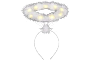 Grtheenumb Light Up Angel Halo Headband LED Bianco Black Headband Angel Halo Headband per Natale, costumi di angelo LED BIANCO CON LAD LIGHT CHIET