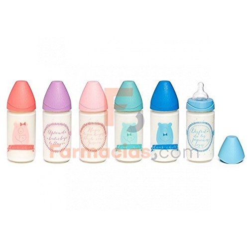 Suavinex - Biberón Vidrio Tetina Redonda 3 Posiciones Silicona 240 Ml