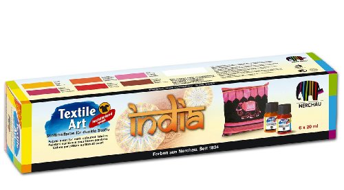 Nerchau 144908 - Textile Art Stoffmalfarben für dunkle Stoffe 6-teilig, Set India
