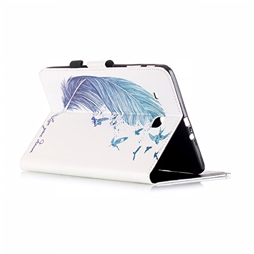 Samsung Galaxy Tab E T560N/T561N 24,3 cm (9,6 Zoll) Hülle, Yokata Hülle Schutzhülle, Ultra Dünn Slim Book Etui Tasche PU Leder mit Karten-Slot Brieftasche Eingebautem Magenet Comic Muster Schlaf Funktion und Standfunktion Displayschutz Cover Tasche Smart Case Ledertasche Handyhülle – Feder - 4