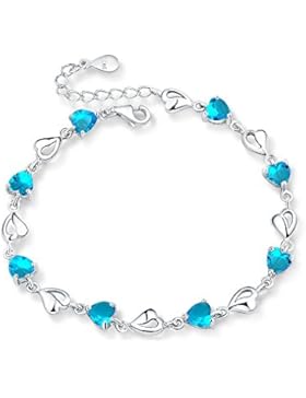 Forfamily Armband mit Herz-Gliedern in Silber und aus Zirkonia verstellbar tolles Geschenk erhältlich in Lila,...