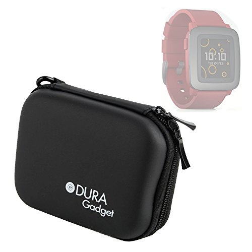 DURAGADGET Pebble SmartWatch Case - Premium Quality Black Hard EVA Shell Case with Carabiner Clip & Twin Zips - Suitable for Pebble Time & Pebble Time Steel Smartwatch