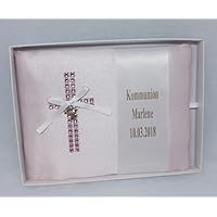 Geschenk zur Erstkommunion Kommunionsbrief, LOU rosa personalisiert mit Name & Datum, Anhänger Taube, Geschenk Kommunion