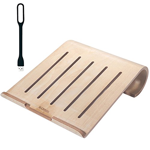 First2savvv MT-BJPB-13D01 Universelle Notebookständer Elegante Laptop Halter Holz Laptop Kühlung Cooling Stand Haltewinkel Sockel für MacBook Air / Pro Retina PC Notebook mit schwarz USB-Lampe