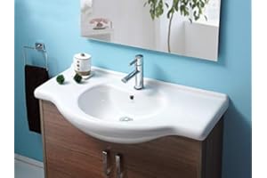 Le Chic Arredamenti lavabo bagno consolle in ceramica porcellanata da incasso, misura 105 x50 cm semincasso per mobile o a parete