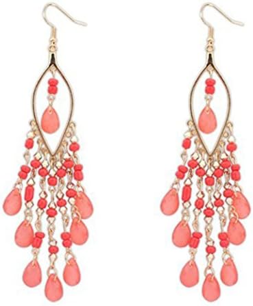 Earrings, LILICAT 1Pair Women Ladies Charm Bohemian Colorful Beads Ear Drops Dangle Tassels Earrings Exquisite Luxurious Bling Glitter Rhinestone Earrings (Pink)
