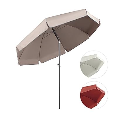 Sekey® Parasol Ø 240 cm inclinable pour patio jardin balcon piscine plage Beige/ Taupe Rond Sunscreen UV25+