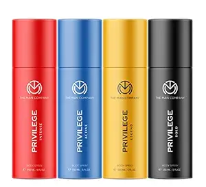 The Man Company Privilege Deodorants Combo Pack for Men - Active, Legend, Intense & Bold | Premium Long Lasting Fragrance | Everyday Use Deo Combo set for Him | Gift Set for Husband, Boyfriend - (150ml* 4)