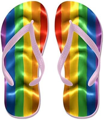 Lplpol Rainbow Wave Sandals Flip Flops for Adults M with Pink Flip Flops Belt