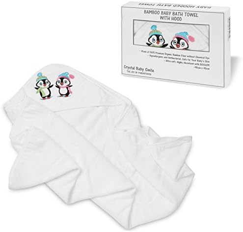 Crystal Baby Smile Extra Large Bamboo Hooded Bath Towel for Newborn Baby, Infant or Toddler - Ultra Soft and Highly Absorbent - Perfect Baby Shower Gift Idea - Unisex White Color for Boys or Girls