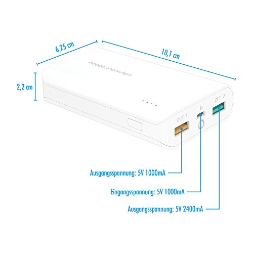 RealPower PB-6k externer kompakter Akku Batterie Handy Ladegerät Powerbank 6000 mAh für iPhone, iPad, Samsung Galaxy und weitere Smartphones (weiß) - 5