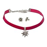 Länge Trachten Halskette: ca. 30 cm + 7 cm Verlängerungs-Kette, Durchmessser Trachtenohrringe mit Edelweiss: ca. 1,5 cm