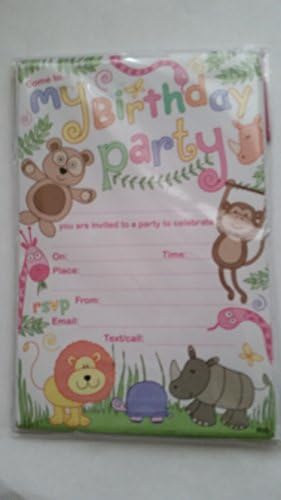 20 Cameos Girls Come to My Birthday Party Zoo Animals Party Invitations with Envelopes