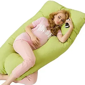 Snoozy Ultra Soft U-Shape Pregnancy Pillow/Maternity Pillow Multi Purpose with Removable Cover & Zip- Fluroscent Green