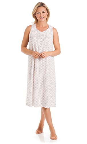 Womens/Ladies Nightwear/Sleepwear Floral Stripes Sleeveless Nightdress Button Front, Pink Medium/Large