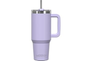 WATERSY 891 ml Vaso con Pajita, Taza Termica Café para Frío y Caliente, Vaso Termico con Asa de Acero Inoxidable, 30oz Tumbler Travel Mug, para Gimnasio, Oficina, Viaje (Morado)