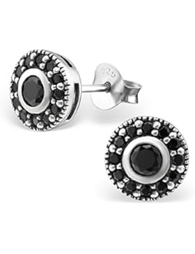 Laimons Damen-Ohrstecker rund glanz Zirkonia schwarz Sterling Silber 925