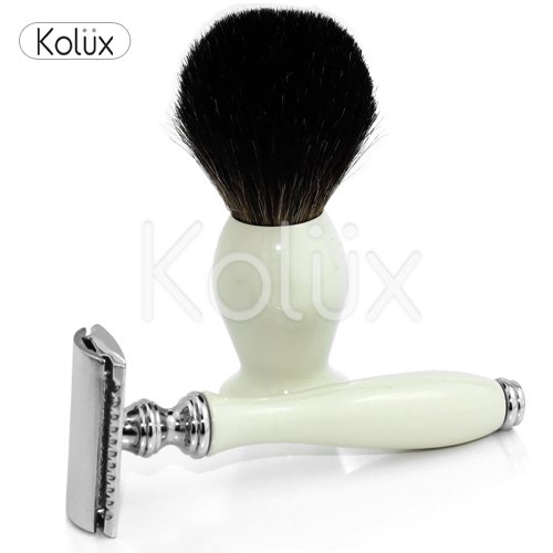 DOUBLE EDGE SAFETY RAZOR AND BADGER HAIR SHAVING BRUSH GIFT SET