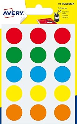 Avery 90 pastilles - Ø19mm - Planche A6 - Couleurs Assorties (PSA19MX)