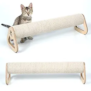 WildStyle Pets Wooden cat Scratching Post, Cat Scratcher, Horizontal Floor cat Scratching Post Triangle Cap, cat Scratch Pole, Modern cat Furniture, Cotton (23 Inches)