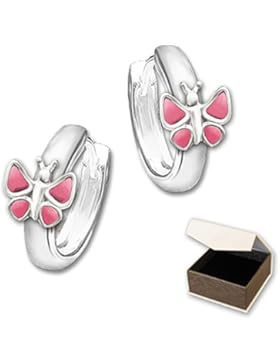 CLEVER SCHMUCK Silberne Kindercreolen Schmetterling rosa 12 x 2,5 mm STERLING SILBER 925 im Etui