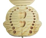 Leisial Nette Kinder Junge Mädchen Milch Zähne Holz Aufbewahrungs Souvenirbox Zahnkästchen Organizer für Baby Speichern in Deutsche Sprache, (Mädchen) - 6