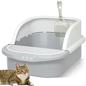 REHTRAD Cat Litter Tray with Semi Closed Style of Cat,Rabbit,Pet Toilet Litter Basin Litter Box and Litter Scooper(Suitable for Pets Under 15kg)