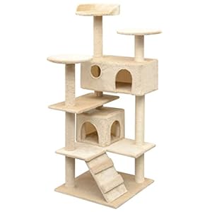UnfadeMemory Árbol para Gatos,Rascador para Gatos con Escalera,Refugios y Plataformas,Postes Rascadores de Sisal 125cm,67x67x125cm (Beige)