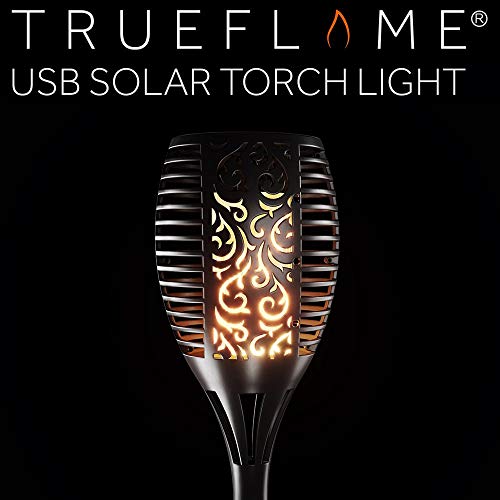 TrueFlame® Outdoor USB Solar Powered Garden Flickering Flame Torch Light