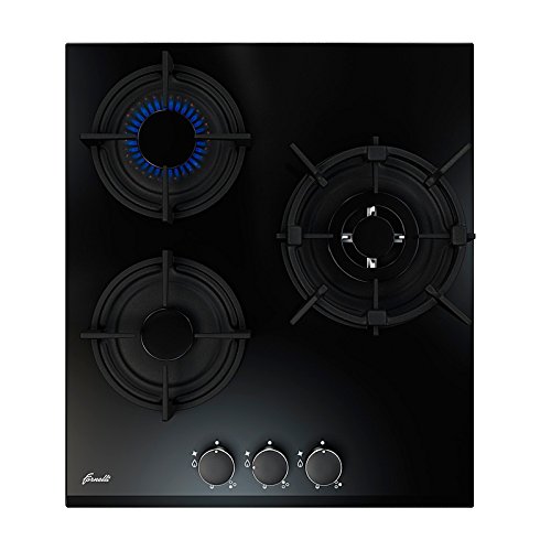 Qualität 3 Gasbrenner Gas Kochfeld / PGA 45 FIERO BK / auf schwarzem Glas / 45 cm Breit /schwarz / WOK Brenner / automatische Druckzündung / autark / Multigas / Flüssiggas