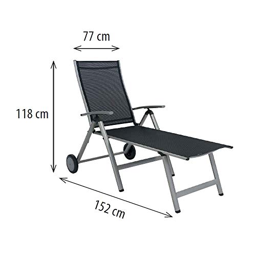 greemotion Sonnenliege Monza klappbar – Gartenliege mit Rollen in Grau aus Aluminium – Liegestuhl mit Textilene-Auflage in Schwarz – Alu-Strandliege mit Armlehne – Liege für Balkon, Terrasse & Garten - 6