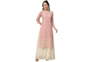 Sambhav Quilt Hub Damen Georgette Anarkali Lucknowi Chikankari Ethno Wear Kurta Straight Kurti Kurta Tunika Kleid