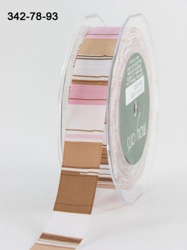 22mm Pink, Cappucino, Brown and White Horizontal Stripe Grosgrain Ribbon on 3m Length (N.B. This is a Cut from a roll)