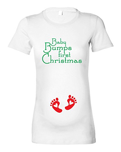 Women's Festive Maternity 'Baby Bumps First Christmas' T-Shirt (L - 14, White - Green & Red Print)