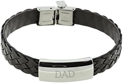 Brown Slim Leather Bracelet Engraved with 'DAD' Gift Boxed