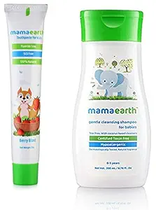 Mamaearth 100 Percent Natural Berry Blast Kids Toothpaste, 50gand Gentle Cleansing Shampoo for babies (200 ml, 0-5 Yrs)