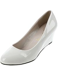 TOOGOO(R) Nuevos Calzados De Cunas Para Mujeres De Dedo Del Pie Rondondo De Charol Zapatos De Trabajo De Color Crema US 4.5 = EUR35 = longitud 22.5cm