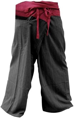 Zenza Fashion2 Tone Red-Black Stripe 100% Heavy Cotton Length i Fisherman Pants Trousers Yoga Pants
