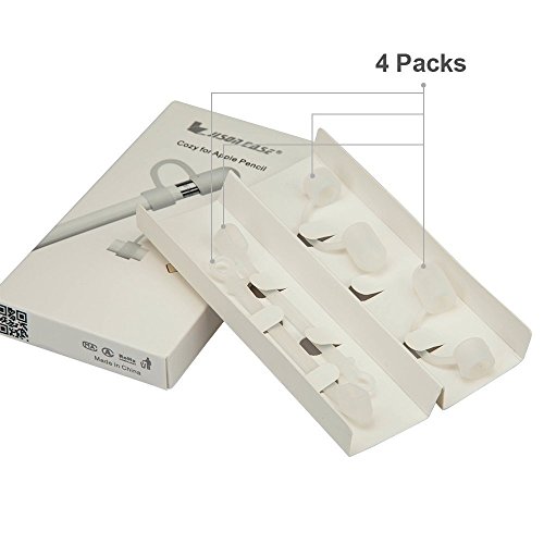 Jisoncase [4-teilig] Apple Pencil und Lightning-Adapter Hülle/ Halter, Herunterrollen zu vermeiden, Halterungen für USB Kabel Ladekabel Datenkabel Adapter, 9.7 12.9 Zoll iPad Pro Pen Kappe Apple Stift Pencilschutz Stiftehalter , praktische applepen Zubehör, Silikon, lichtdurchlässig/ weiß(Fluoreszenz) JS-APL-03P02 - 8