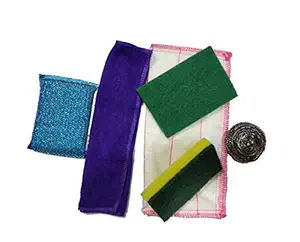 Seven Moon Kitchen Cleaning Kit Washing Scrubber, Still Scrubber, Sponge Scrub pad, Foam pad, Cloth 5+1 Set