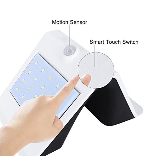 Websun Solar Lights LED Wall Solar-Sicherheits-Licht aktiviert ON / OFF mit Touch Switch Wasserdicht Sicherheits-Bewegungs-Sensor Outdoor Beleuchtung mit 20+4 LED-Licht für Garten, Patio, Exterior Garage (1pcs, weiß) - 4