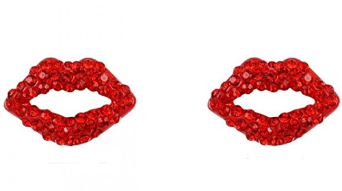 ROXI Puces d'oreilles en plaqué or rose 18 carats incrustées de cristaux autrichiens Design lèvres Rouge