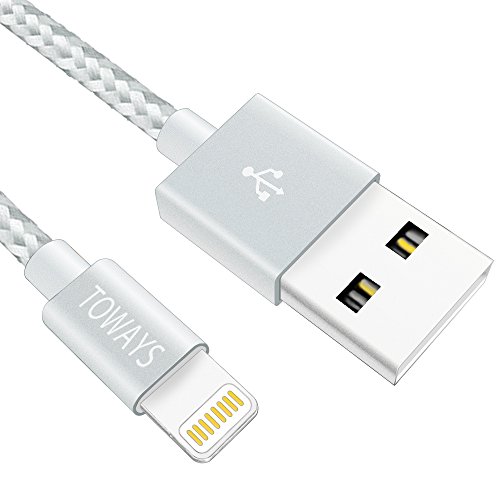 iPhone Charger Toways Lightning Cable [Apple MFi Certified] Nylon Braided USB cable for iPhone X 8 Plus 8 7 Plus 7 6S Plus 6 SE 5S 5C 5, iPad 2 3 4 Mini, iPad Pro Air, iPod, Mavic - 6.5ft/2m Grey