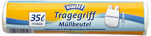 Swirl 4er Pack Müllbeutel mit Tragegriff, 35 Liter, Antibakteriell, 15 Stück pro Rolle, Weiß